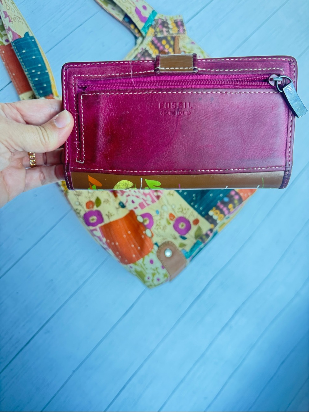 Fossil Patchwork Floral Canvas Shoulder Bag + Wallet Boho Y2K cottagecore - Picture 13 of 17